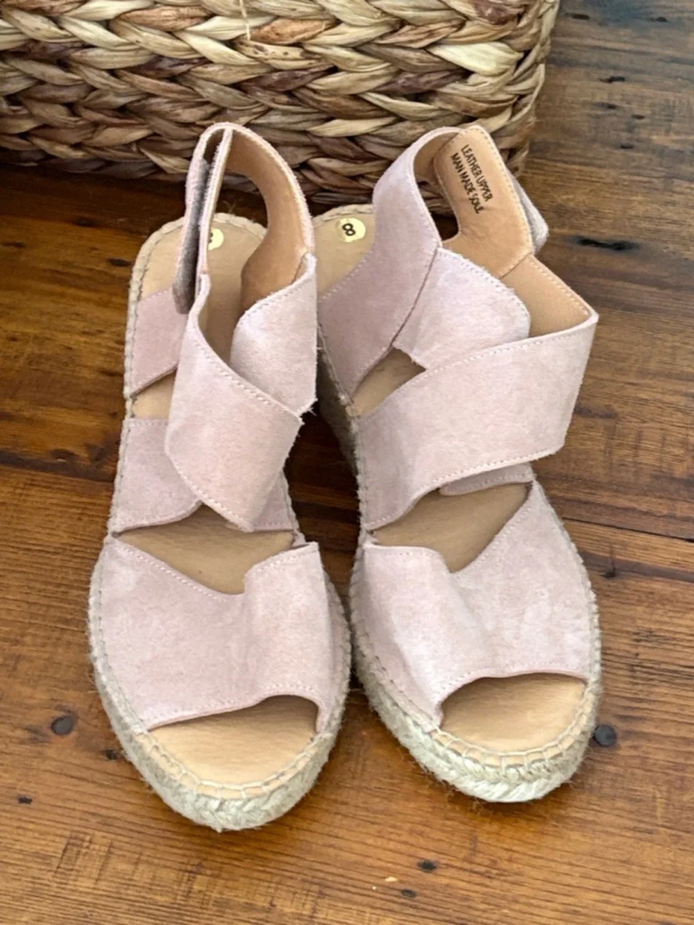 Jutila Made in Spain Suede Cross Strap Rose Mauve Jute Espadrille Sz 8